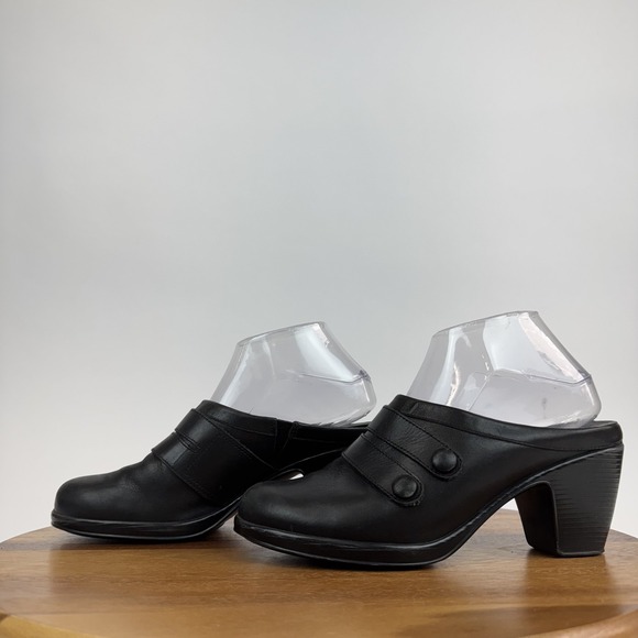 Womens Dansko Blake Black Leather Heeled Backless Mules Clogs Size EU 39 - Picture 2 of 8